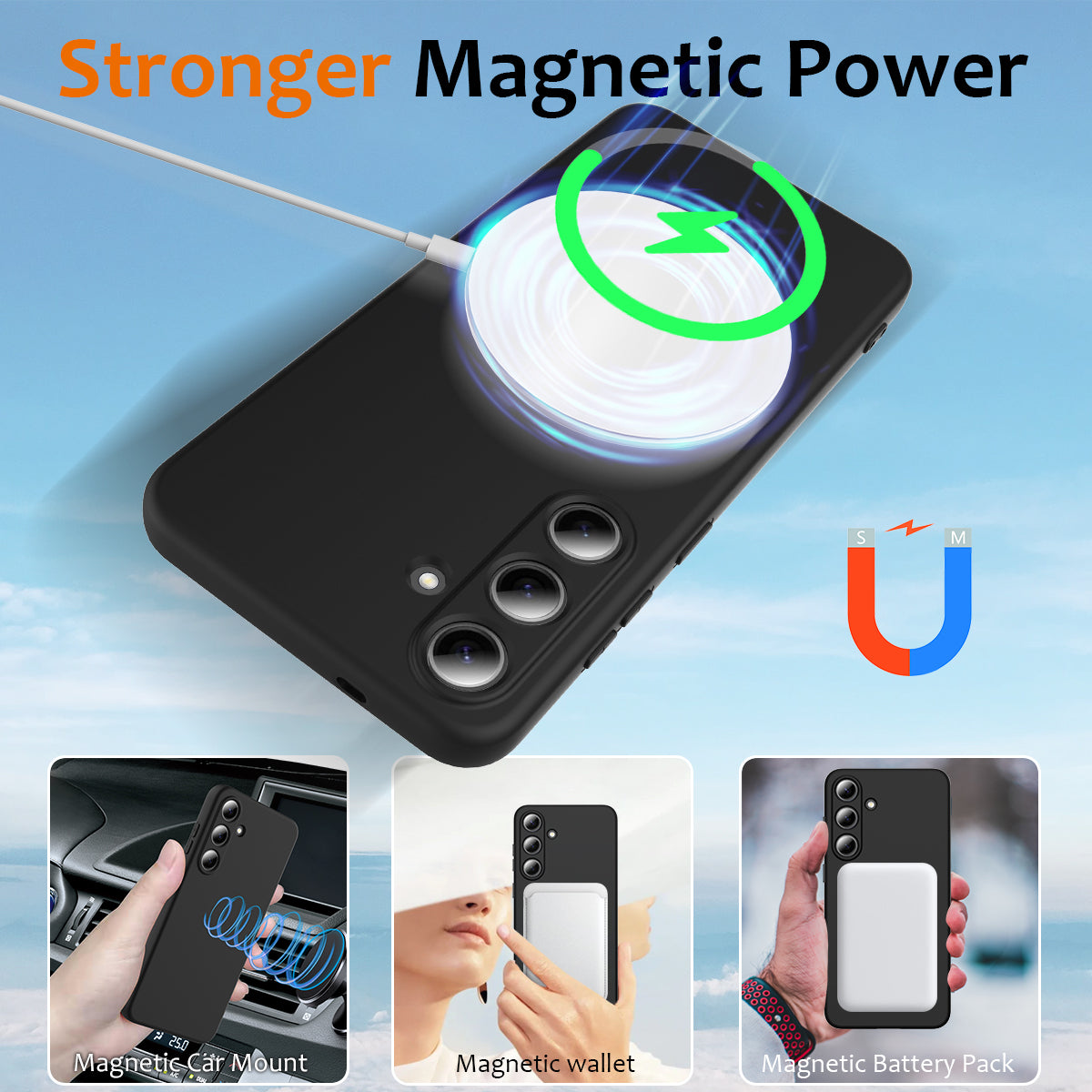 Magnetiskt skal för Samsung Galaxy S25 FE, fallskyddande flytande silikonfodral