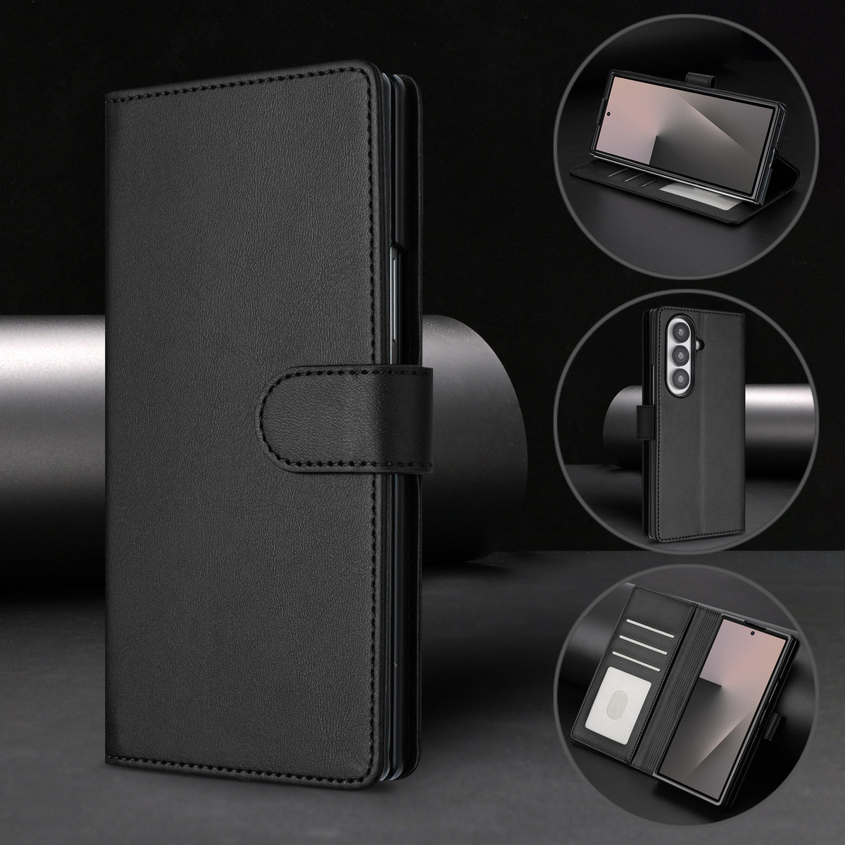 For Samsung Galaxy Z Fold7 5G Wallet Case RFID Blocking Calf Texture Leather Stand Phone Cover with Strap