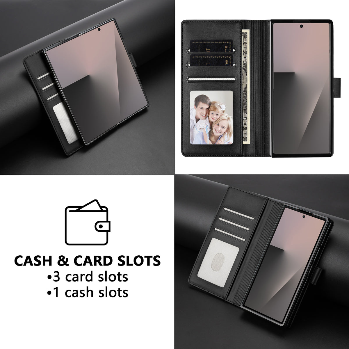 For Samsung Galaxy Z Fold7 5G Wallet Case RFID Blocking Calf Texture Leather Stand Phone Cover with Strap