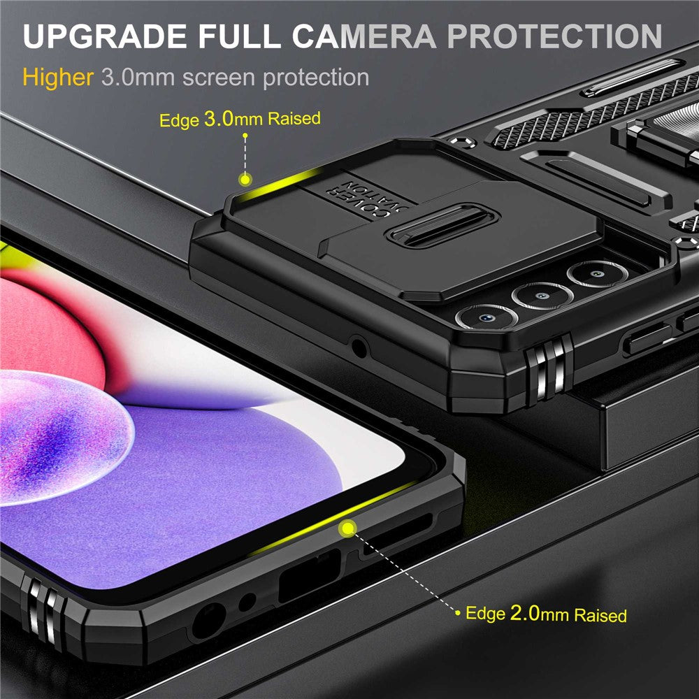 For Samsung Galaxy A03s (166.5mm) Hybrid Hard PC Soft TPU Shockproof Case Ring Car Mount Kickstand Back Shell with Camera Cover