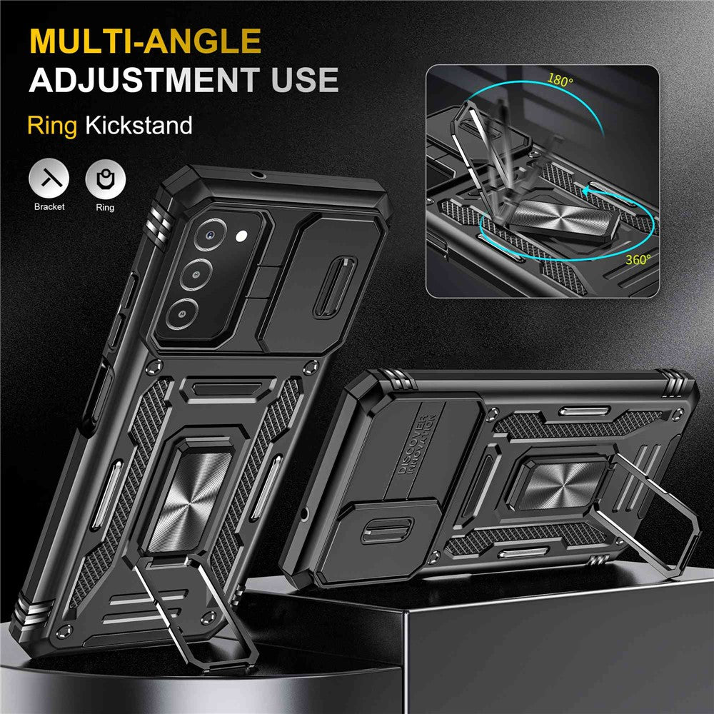 For Samsung Galaxy A03s (166.5mm) Hybrid Hard PC Soft TPU Shockproof Case Ring Car Mount Kickstand Back Shell with Camera Cover