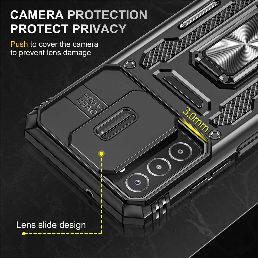For Samsung Galaxy A03s (166.5mm) Hybrid Hard PC Soft TPU Shockproof Case Ring Car Mount Kickstand Back Shell with Camera Cover