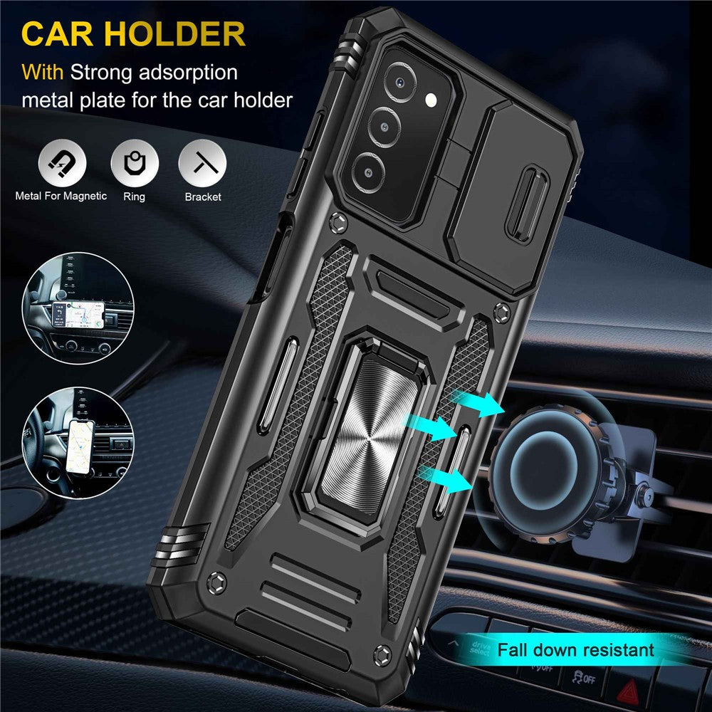 For Samsung Galaxy A03s (166.5mm) Hybrid Hard PC Soft TPU Shockproof Case Ring Car Mount Kickstand Back Shell with Camera Cover