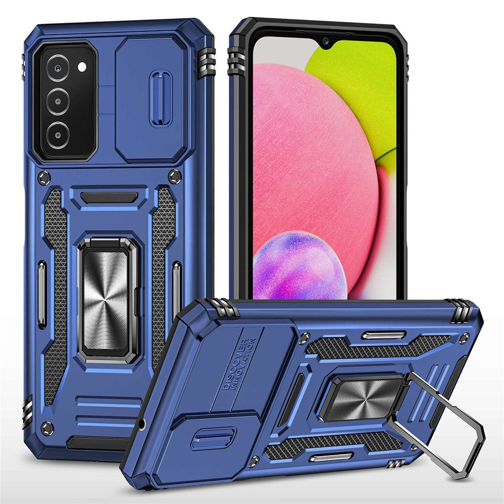 For Samsung Galaxy A03s (166.5mm) Hybrid Hard PC Soft TPU Shockproof Case Ring Car Mount Kickstand Back Shell with Camera Cover