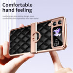 For Samsung Galaxy Z Flip4 5G Ring Kickstand PU Leather Coated PC Phone Case Rhinestone Decor Electroplate Imprinted Rhombus Grid Pattern Shockproof Cover