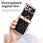 For Samsung Galaxy Z Flip4 5G Ring Kickstand PU Leather Coated PC Phone Case Rhinestone Decor Electroplate Imprinted Rhombus Grid Pattern Shockproof Cover