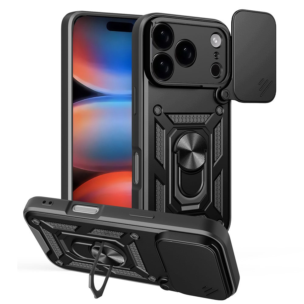 AMORUS Til iPhone 17 Pro Etui Stander PC + TPU Telefoncover med Kameralinse Skyder