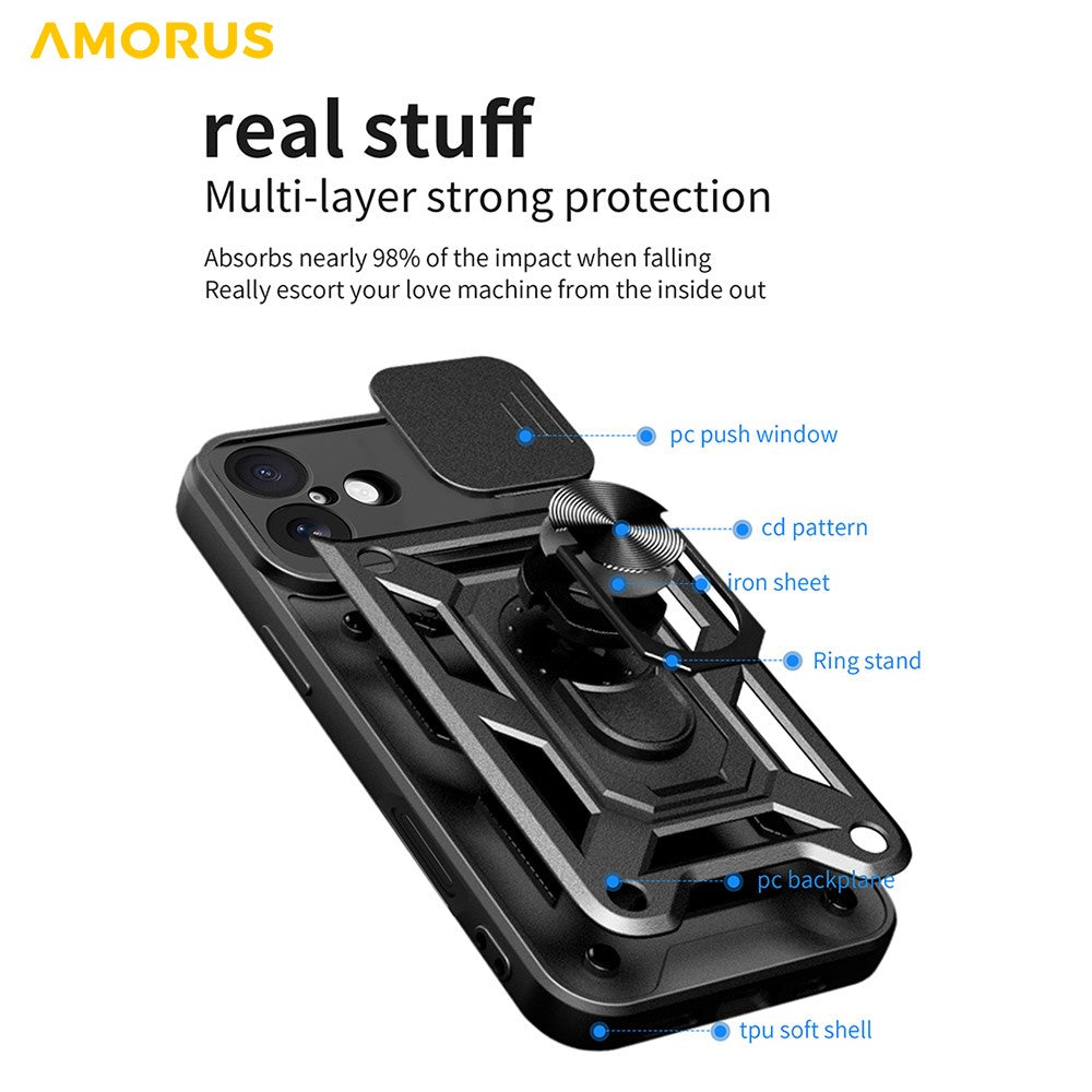 AMORUS For iPhone 17 Case Kickstand PC + TPU Phone Cover with Camera Lens Slider