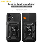AMORUS For iPhone 17 Case Kickstand PC + TPU Phone Cover with Camera Lens Slider
