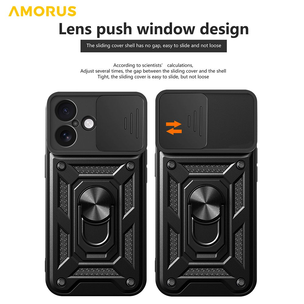 AMORUS For iPhone 17 Case Kickstand PC + TPU Phone Cover with Camera Lens Slider