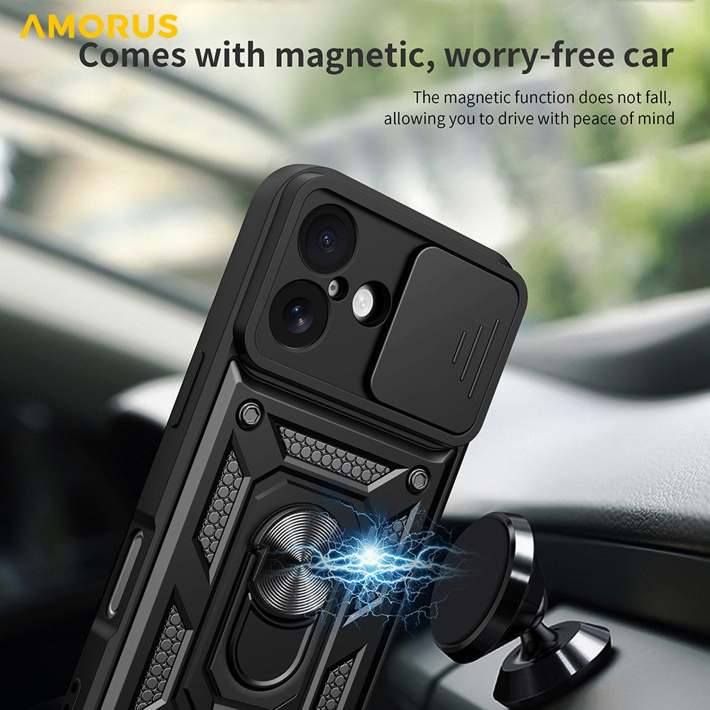 AMORUS For iPhone 17 Case Kickstand PC + TPU Phone Cover with Camera Lens Slider