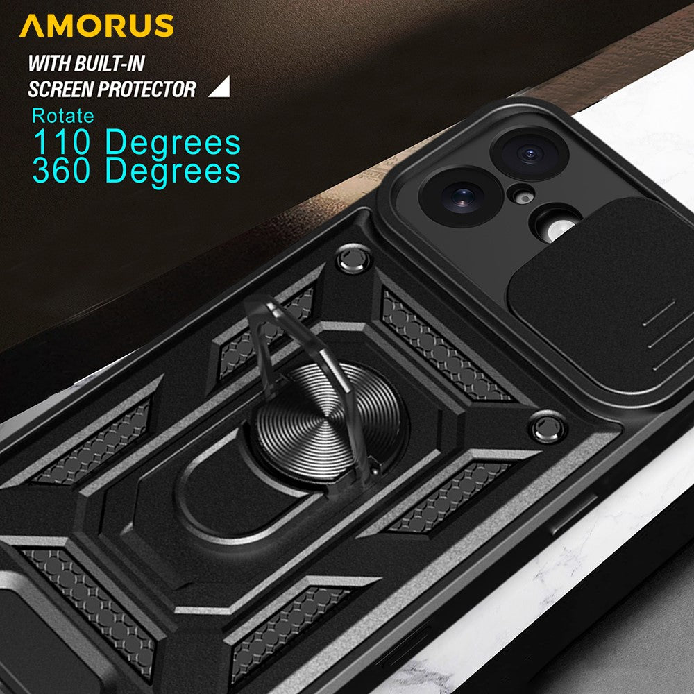 AMORUS For iPhone 17 Case Kickstand PC + TPU Phone Cover with Camera Lens Slider