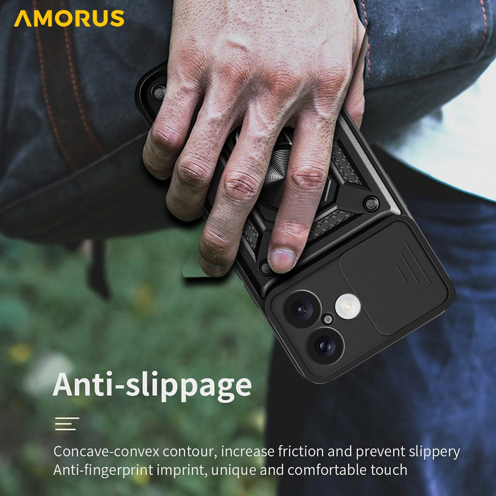 AMORUS For iPhone 17 Case Kickstand PC + TPU Phone Cover with Camera Lens Slider
