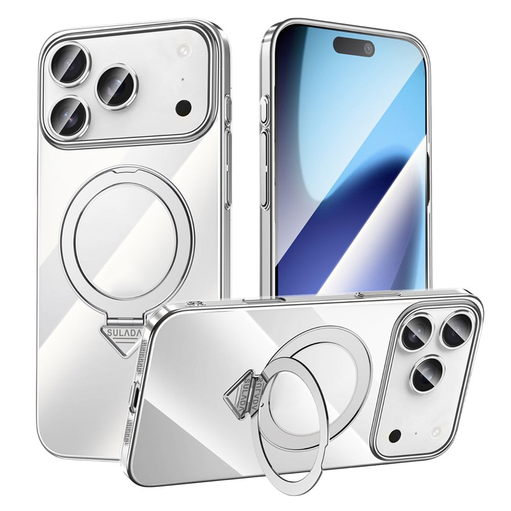 SULADA For iPhone 17 Pro Max Cover Kompatibel med MagSafe Elektrobelagt Foldbart Støtteben Klart PC Telefoncover