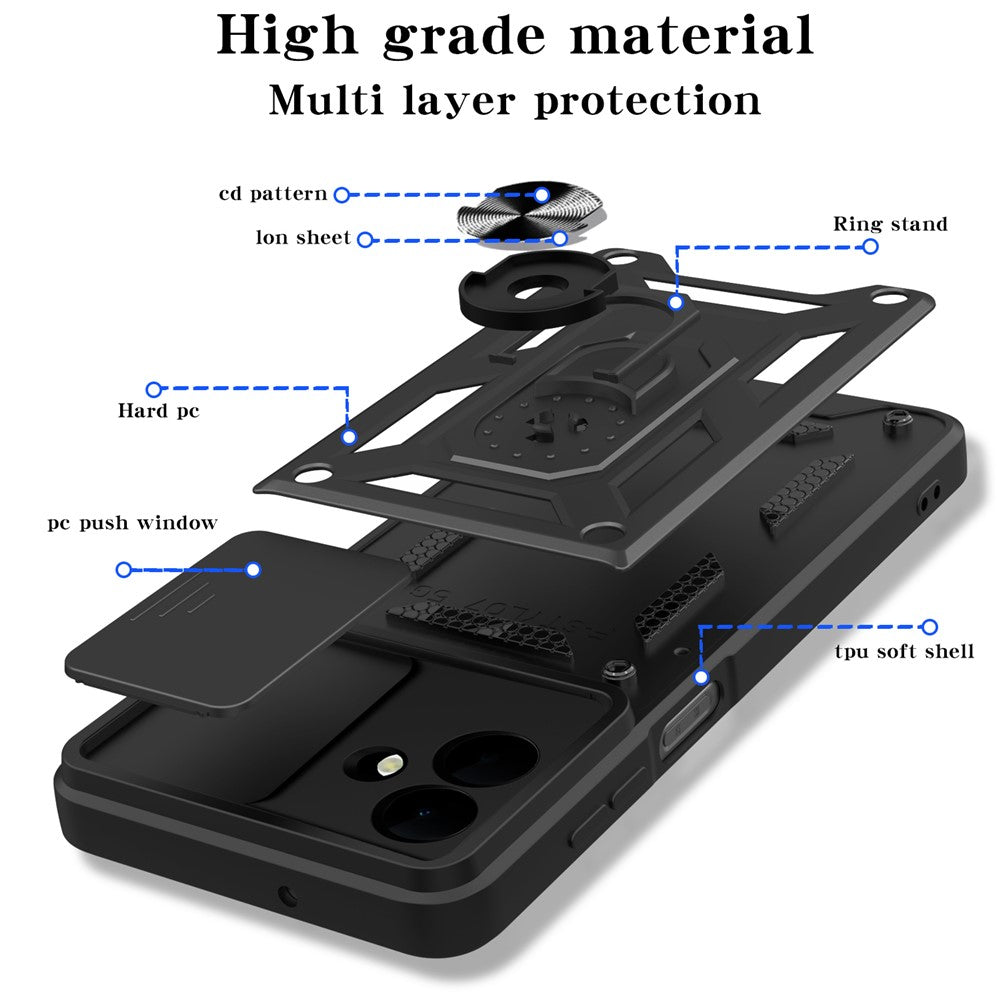 AMORUS til Samsung Galaxy A08 5G / A08 4G / A07 5G / A07 4G etui Kickstand PC + TPU telefoncover med kameralinse skyder