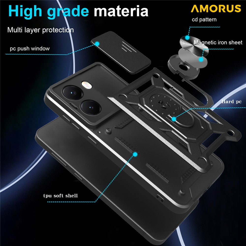 AMORUS Kickstand Case for Xiaomi Redmi Turbo 4 5G / Poco X7 Pro 5G PC + TPU Phone Cover with Camera Lens Slider