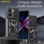 AMORUS Kickstand Case for Xiaomi Redmi Turbo 4 5G / Poco X7 Pro 5G PC + TPU Phone Cover with Camera Lens Slider