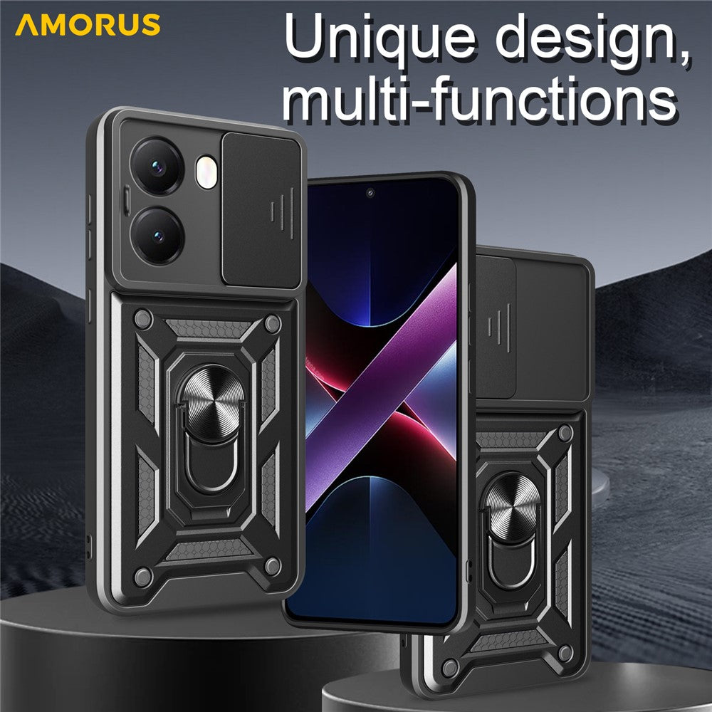AMORUS Kickstand Case for Xiaomi Redmi Turbo 4 5G / Poco X7 Pro 5G PC + TPU Phone Cover with Camera Lens Slider