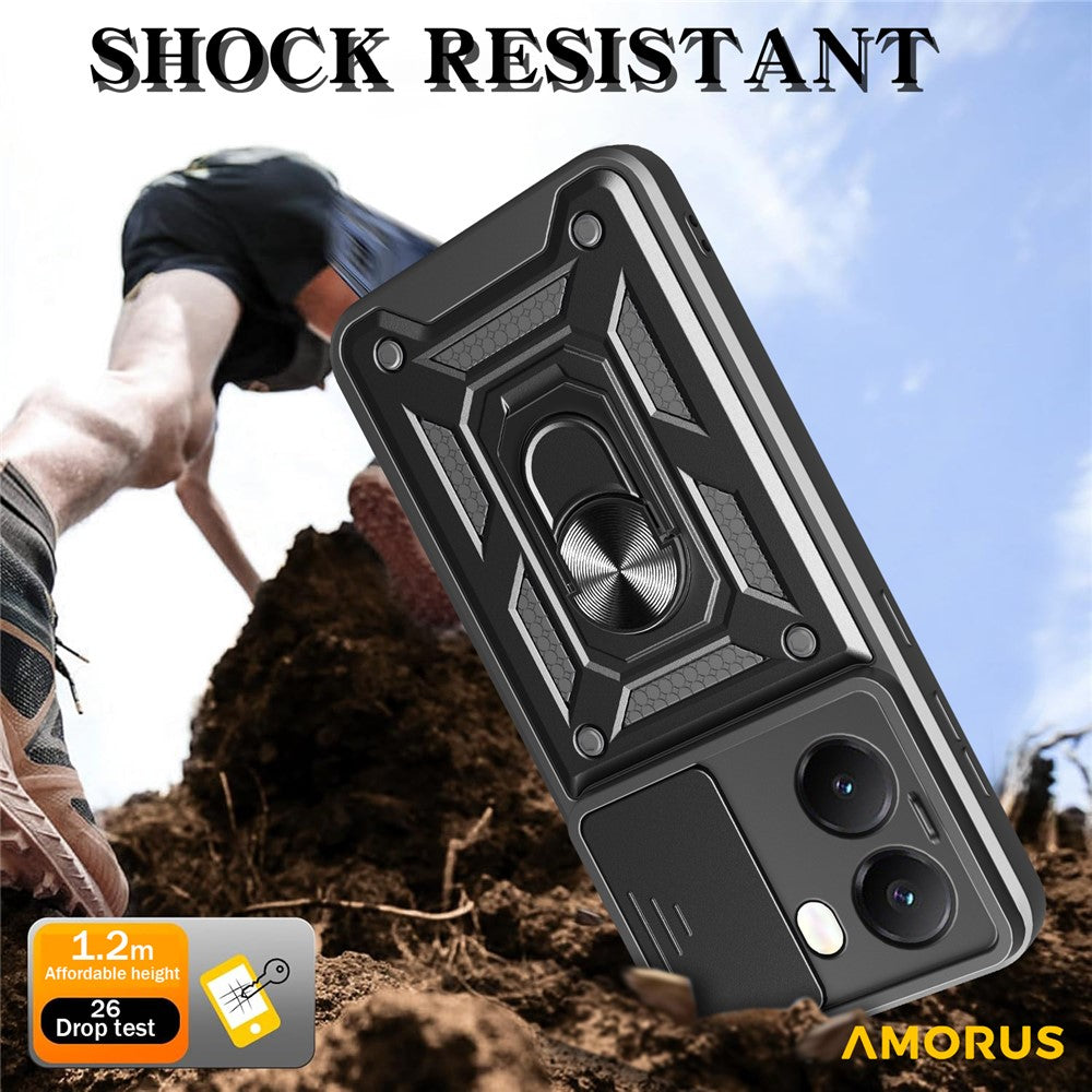 AMORUS Kickstand Case for Xiaomi Redmi Turbo 4 5G / Poco X7 Pro 5G PC + TPU Phone Cover with Camera Lens Slider