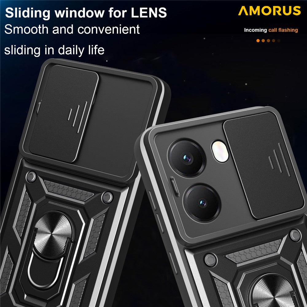 AMORUS Kickstand Case for Xiaomi Redmi Turbo 4 5G / Poco X7 Pro 5G PC + TPU Phone Cover with Camera Lens Slider