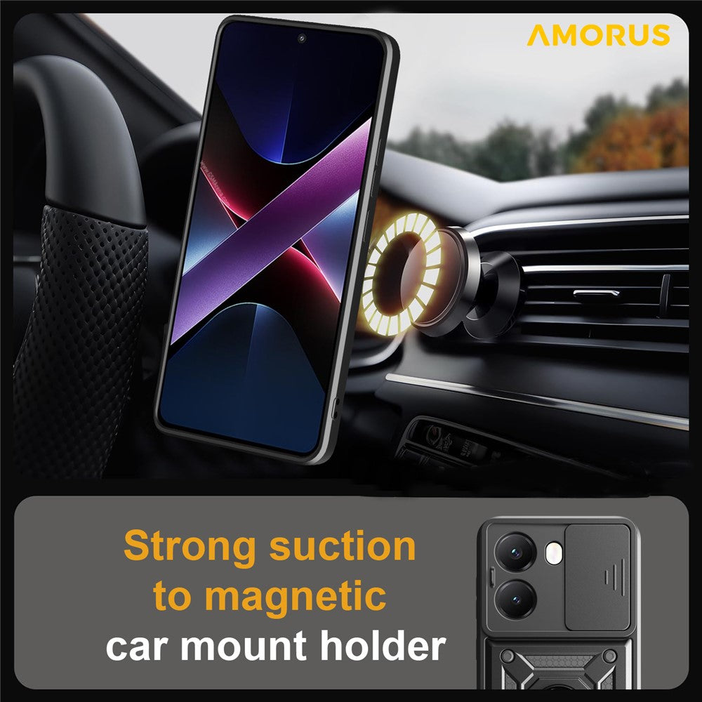 AMORUS Kickstand Case for Xiaomi Redmi Turbo 4 5G / Poco X7 Pro 5G PC + TPU Phone Cover with Camera Lens Slider