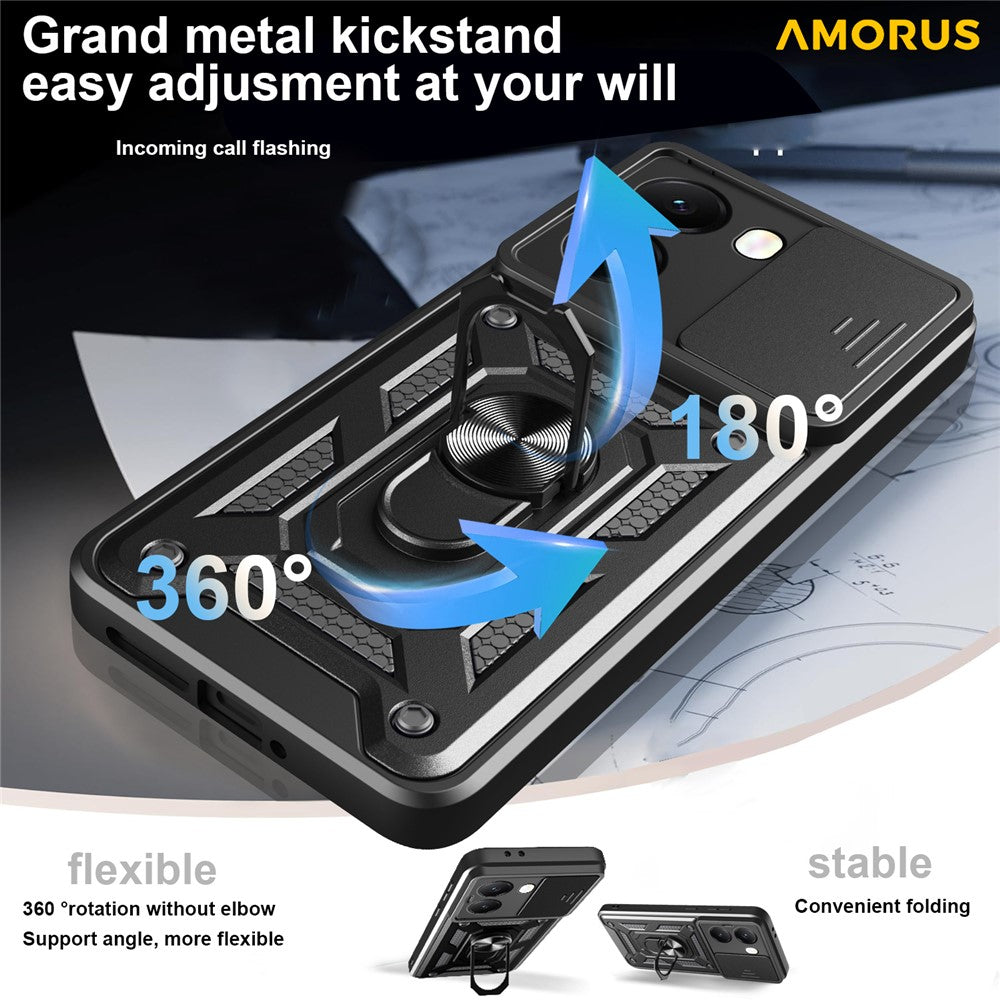 AMORUS Kickstand Case for Xiaomi Redmi Turbo 4 5G / Poco X7 Pro 5G PC + TPU Phone Cover with Camera Lens Slider