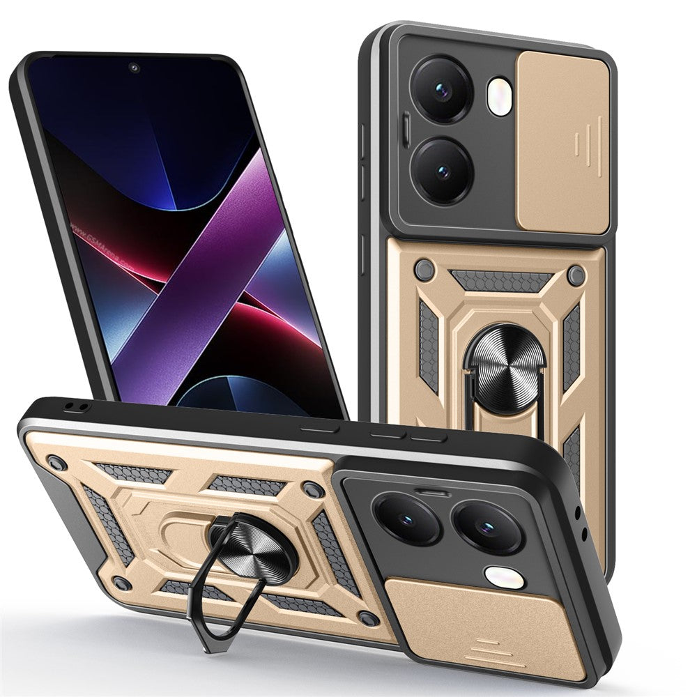 AMORUS Kickstand Case for Xiaomi Redmi Turbo 4 5G / Poco X7 Pro 5G PC + TPU Phone Cover with Camera Lens Slider