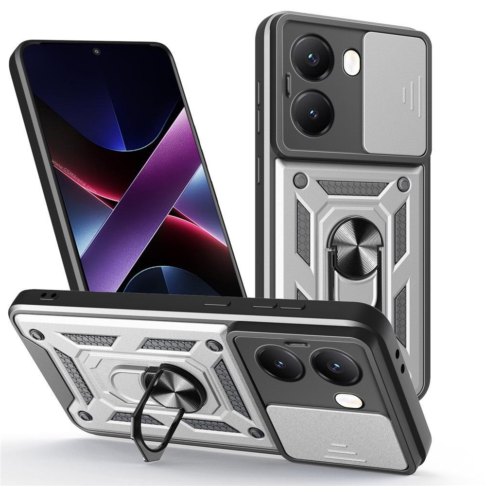 AMORUS Kickstand Case for Xiaomi Redmi Turbo 4 5G / Poco X7 Pro 5G PC + TPU Phone Cover with Camera Lens Slider