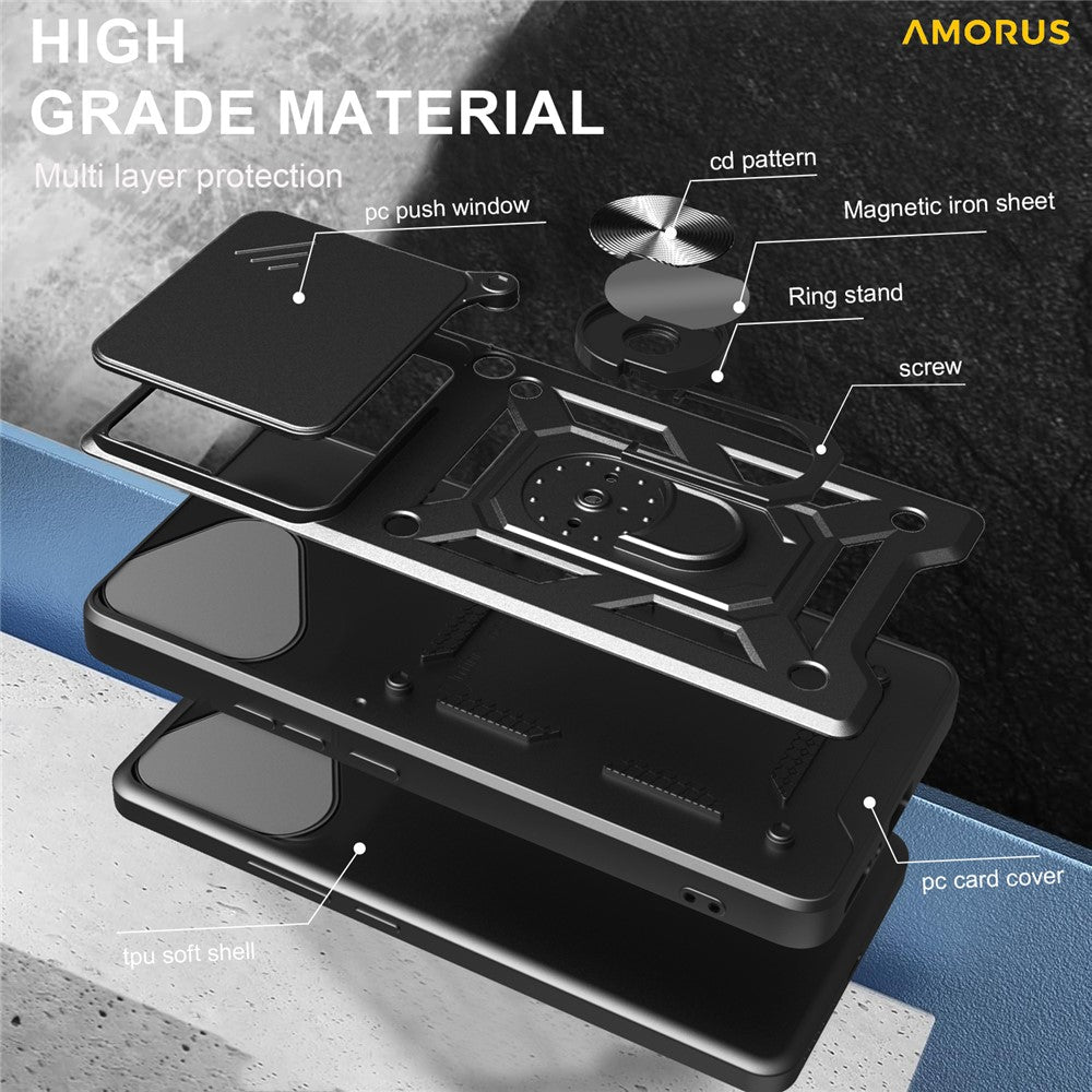 AMORUS For Honor 400 Lite 5G Case Kickstand PC + TPU Phone Cover with Camera Lens Slider