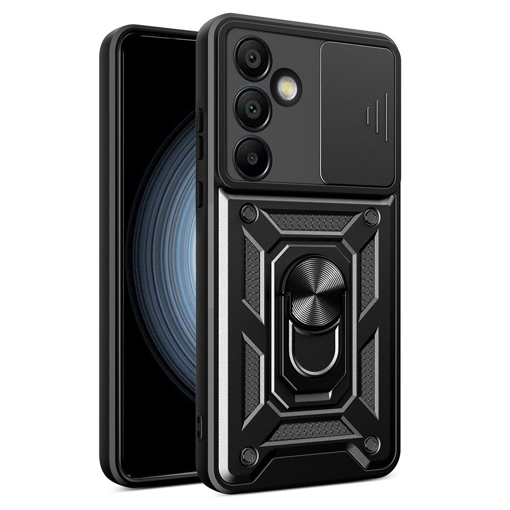 AMORUS til Samsung Galaxy S24 FE cover med støttefod PC + TPU telefoncover med skydelåg til kameralinse