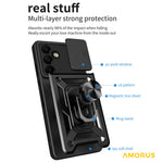AMORUS til Samsung Galaxy S24 FE cover med støttefod PC + TPU telefoncover med skydelåg til kameralinse
