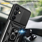 AMORUS til Samsung Galaxy S24 FE cover med støttefod PC + TPU telefoncover med skydelåg til kameralinse