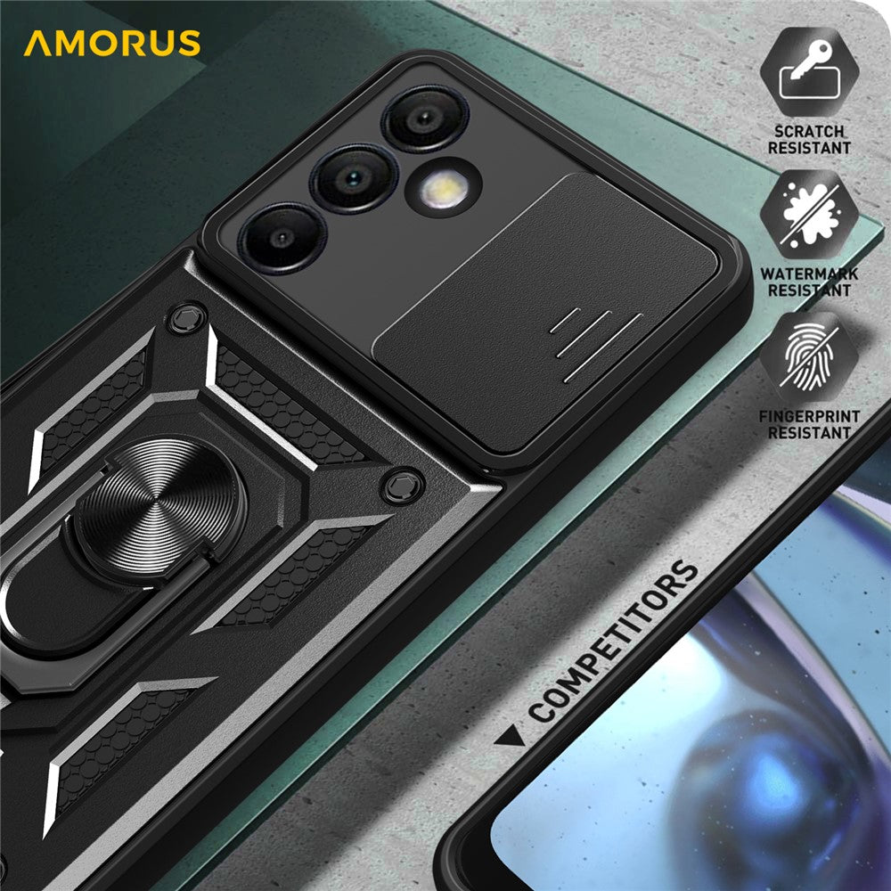 AMORUS til Samsung Galaxy S24 FE cover med støttefod PC + TPU telefoncover med skydelåg til kameralinse