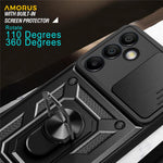 AMORUS til Samsung Galaxy S24 FE cover med støttefod PC + TPU telefoncover med skydelåg til kameralinse