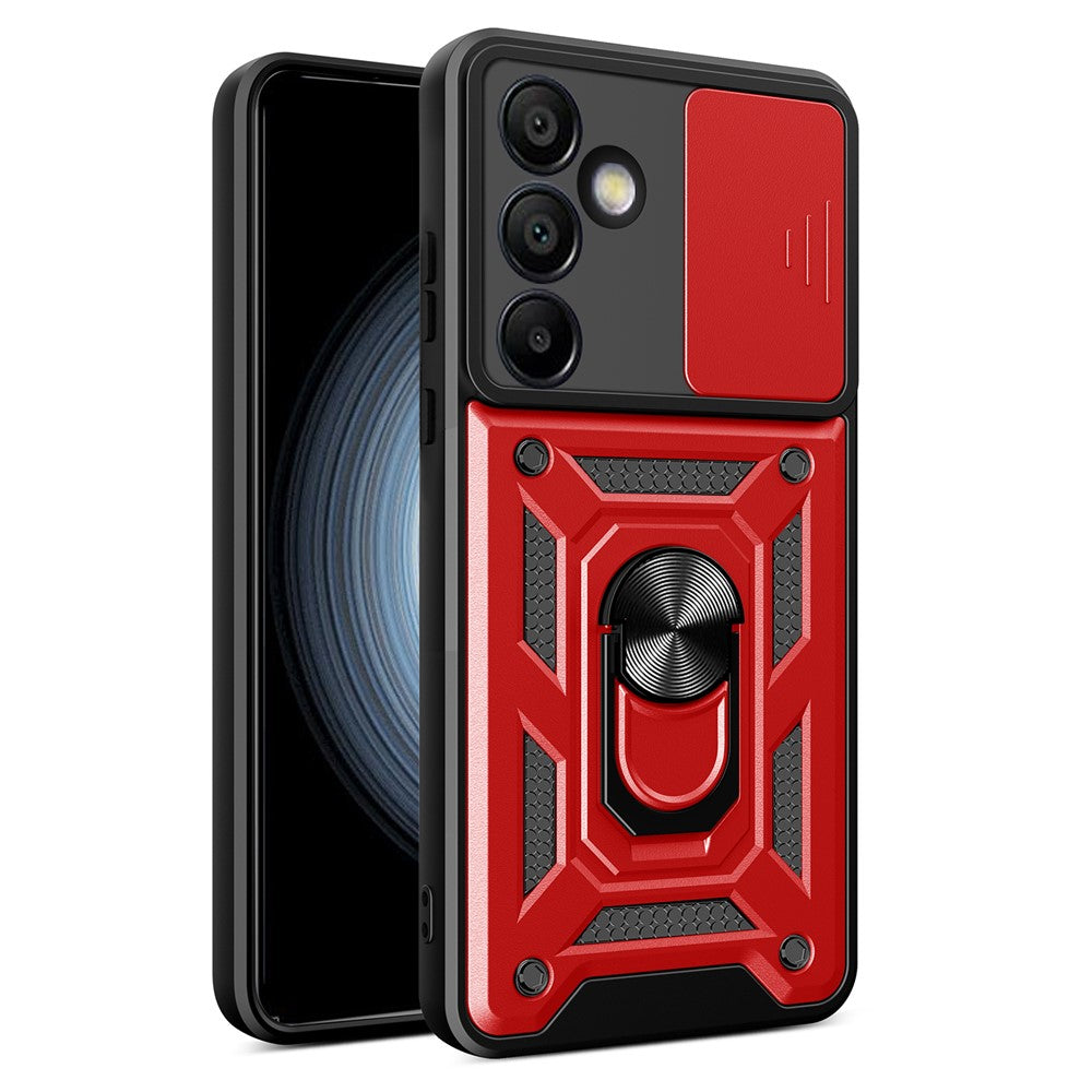 AMORUS til Samsung Galaxy S24 FE cover med støttefod PC + TPU telefoncover med skydelåg til kameralinse