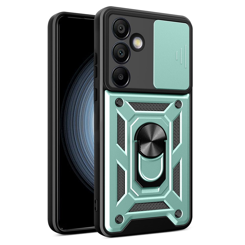 AMORUS til Samsung Galaxy S24 FE cover med støttefod PC + TPU telefoncover med skydelåg til kameralinse