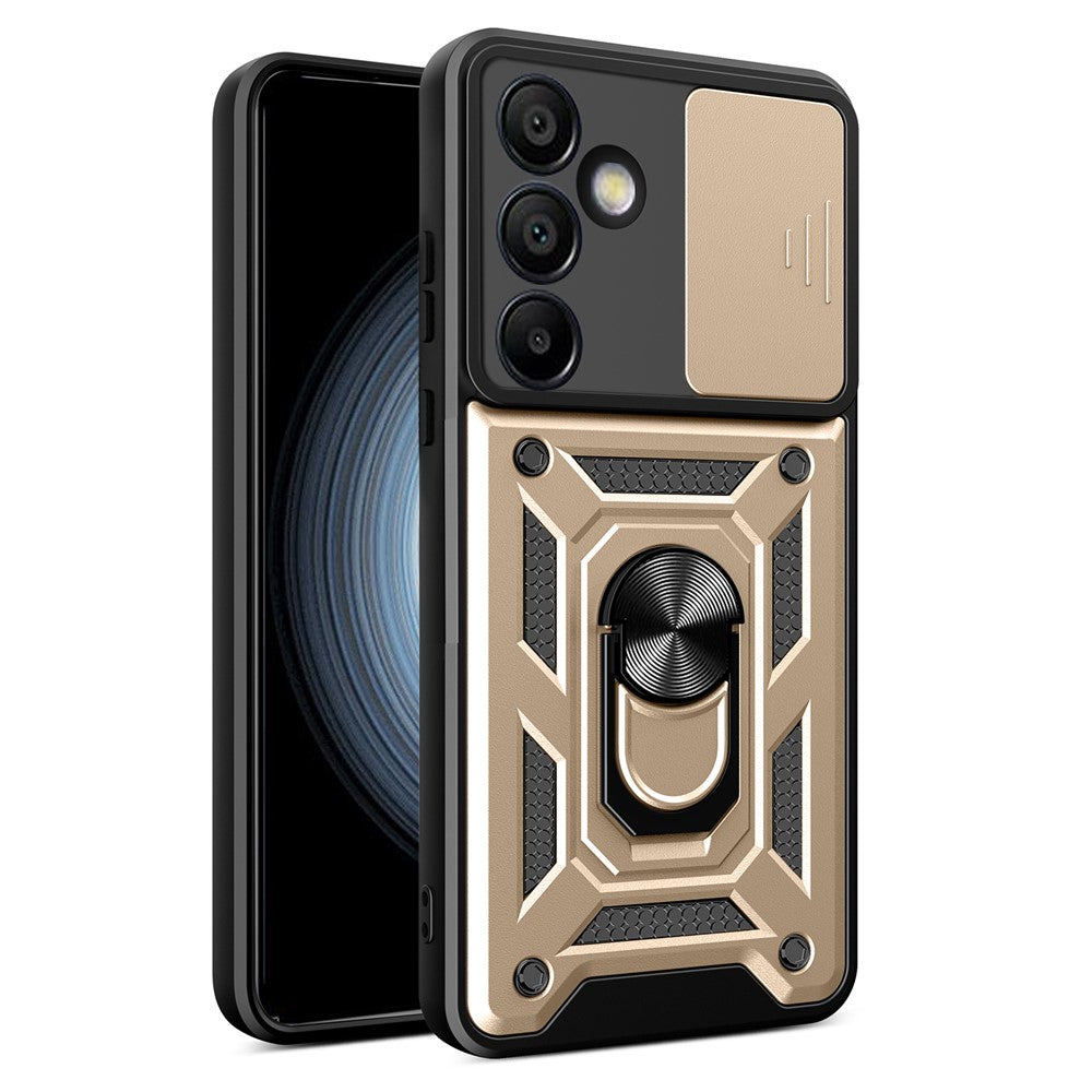 AMORUS til Samsung Galaxy S24 FE cover med støttefod PC + TPU telefoncover med skydelåg til kameralinse