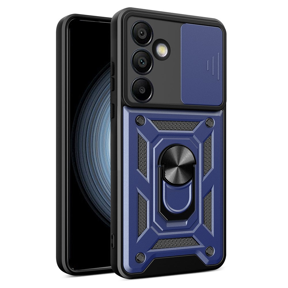 AMORUS til Samsung Galaxy S24 FE cover med støttefod PC + TPU telefoncover med skydelåg til kameralinse
