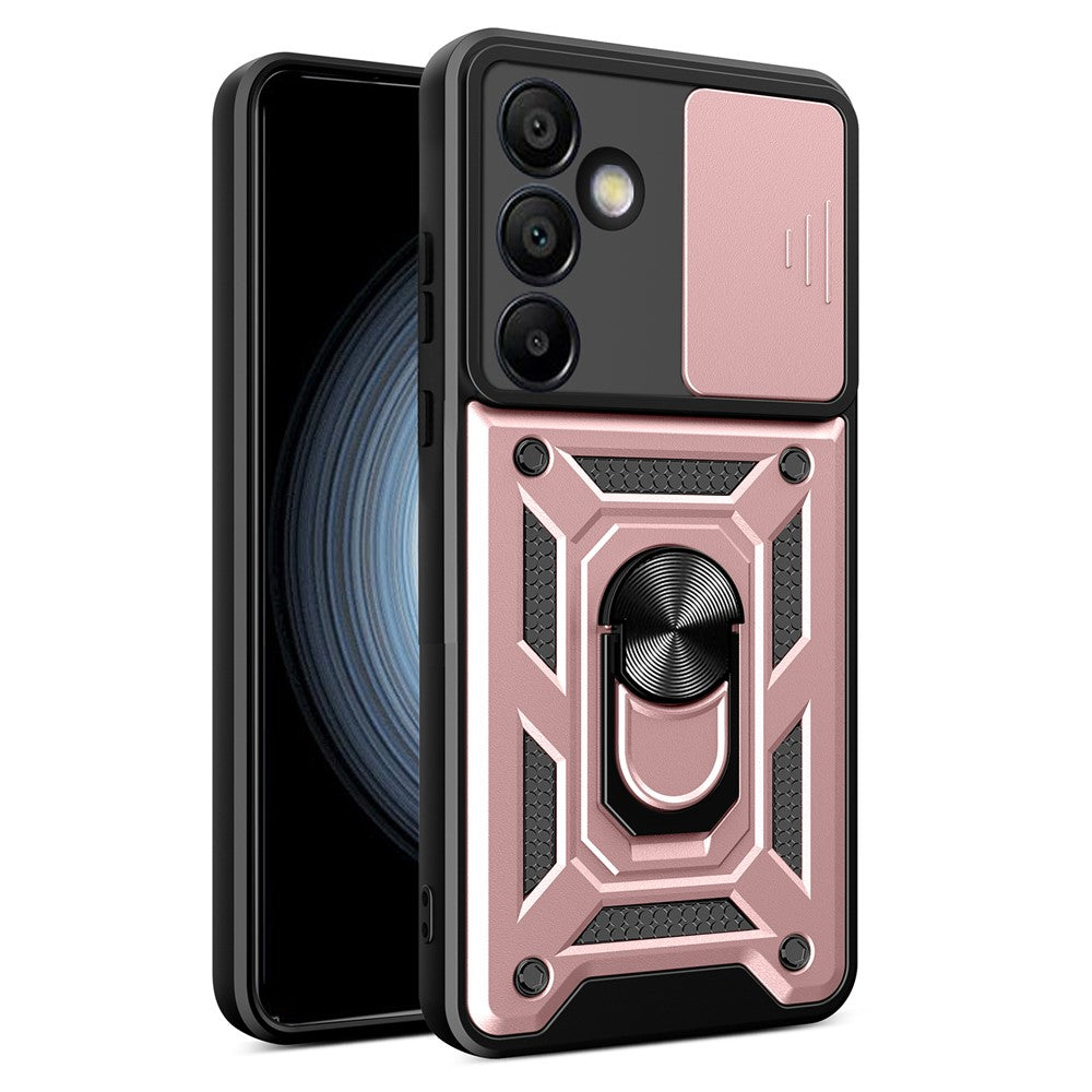 AMORUS til Samsung Galaxy S24 FE cover med støttefod PC + TPU telefoncover med skydelåg til kameralinse
