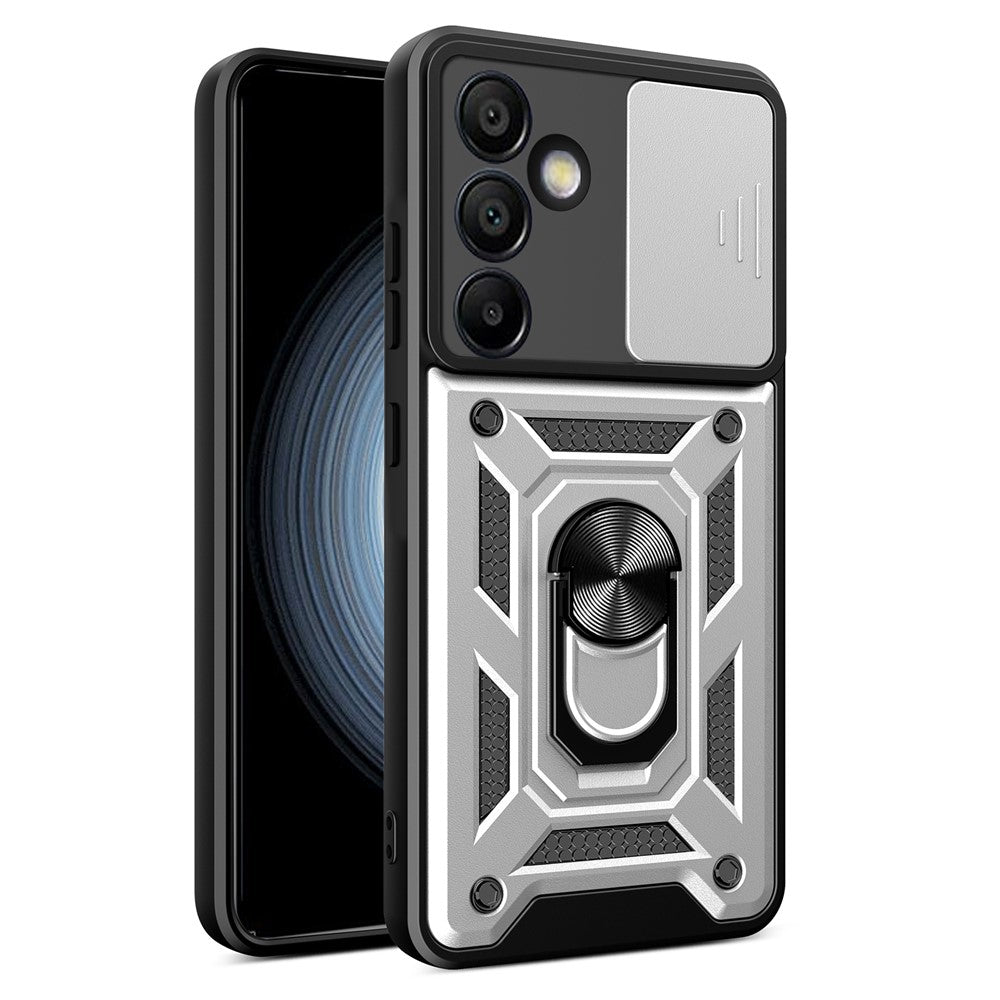 AMORUS til Samsung Galaxy S24 FE cover med støttefod PC + TPU telefoncover med skydelåg til kameralinse
