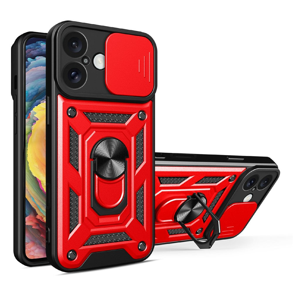 AMORUS Kickstand-fodral för iPhone 16 PC + TPU mobilskal med skjutreglage för kameralins