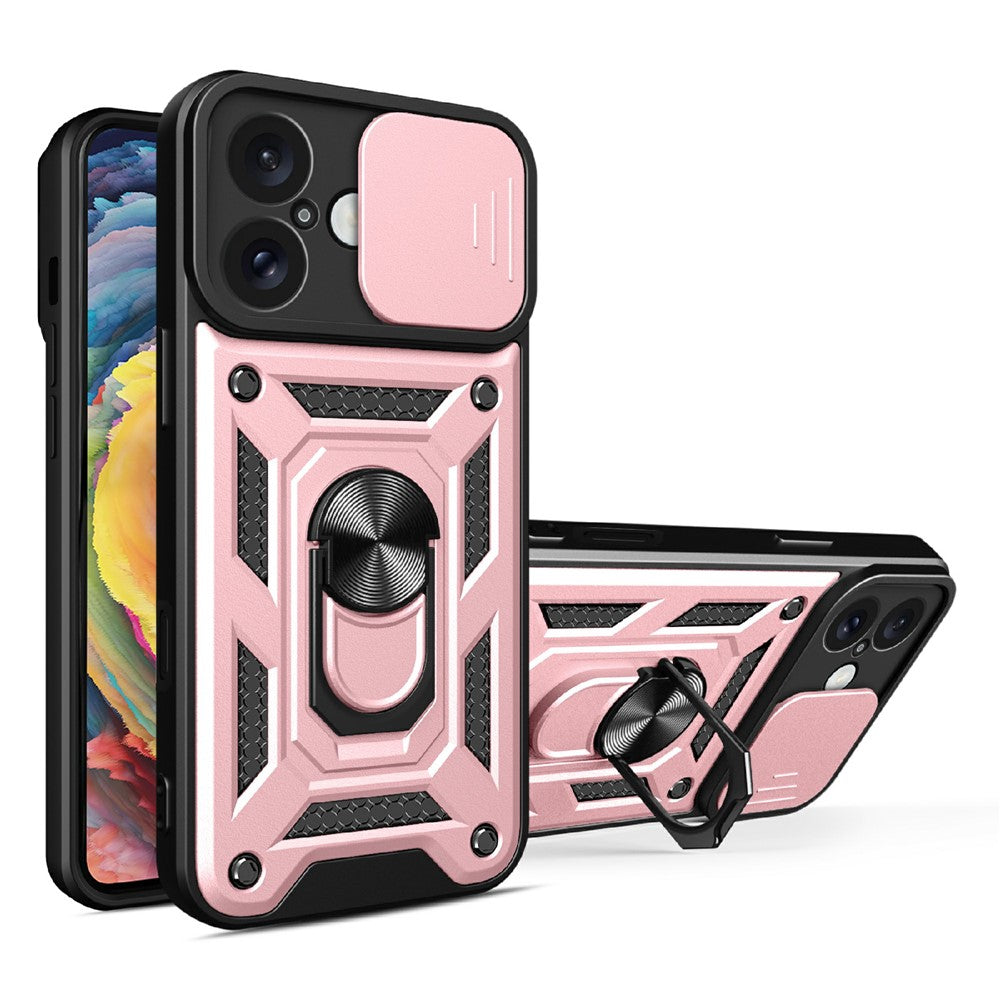 AMORUS Kickstand-fodral för iPhone 16 PC + TPU mobilskal med skjutreglage för kameralins