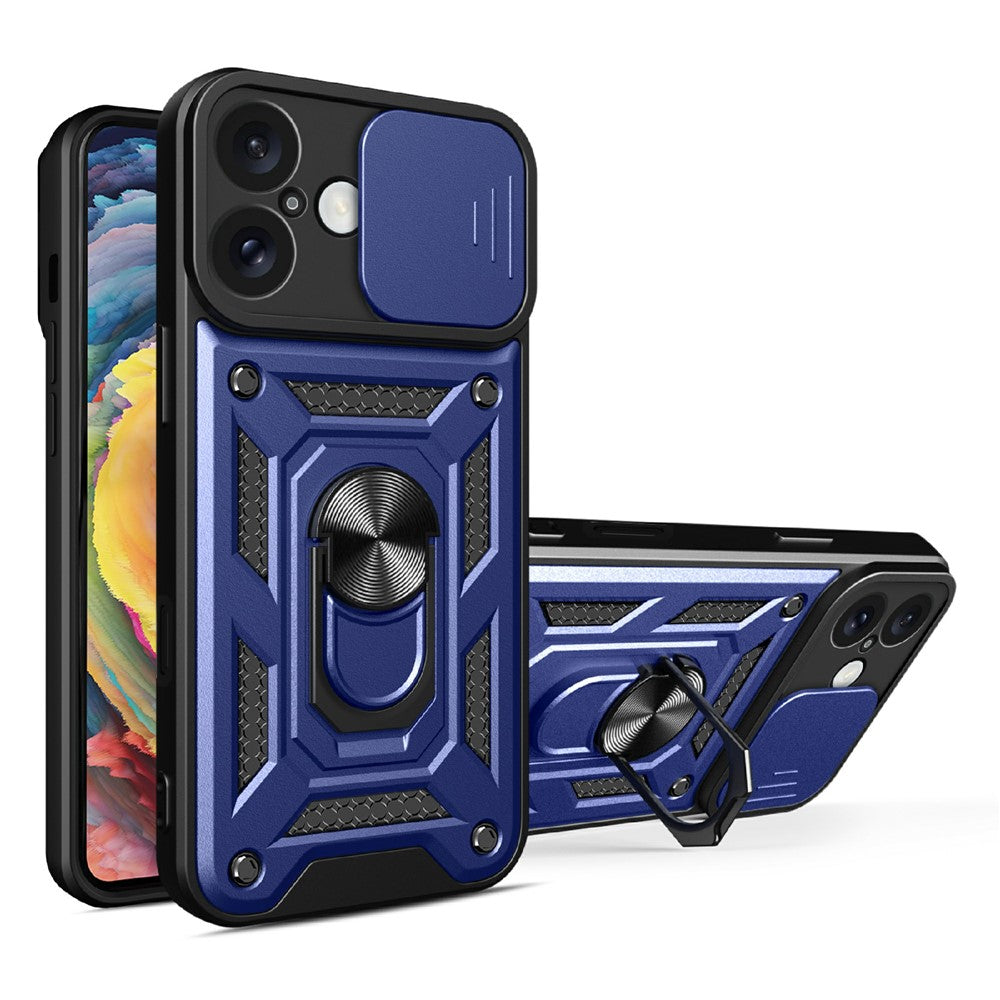 AMORUS Skal för iPhone 16 Plus Stativ PC + TPU mobilskal med Kameralinsreglage