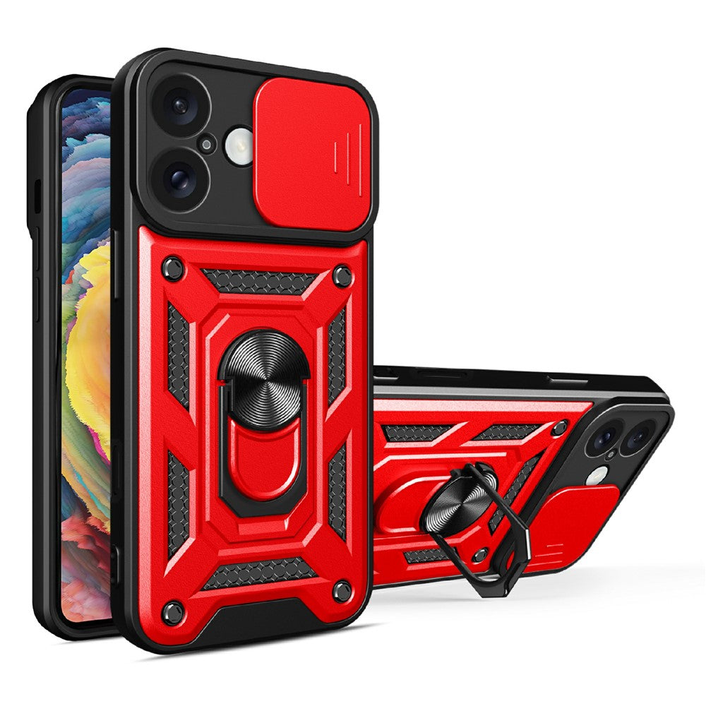 AMORUS till iPhone 16 Plus-fodral Ställ PC + TPU Telefonfodral med skjutreglage för kameralins