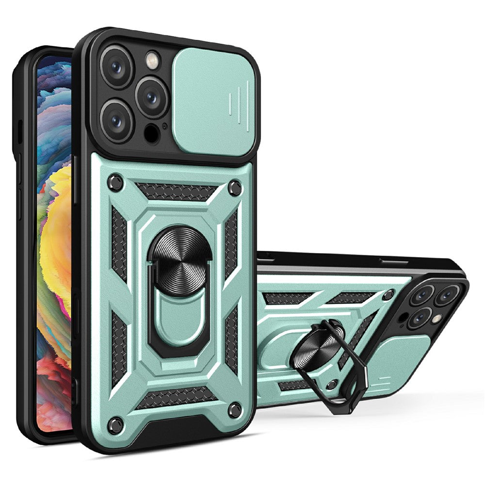 AMORUS For iPhone 16 Pro Case Kickstand PC + TPU Phone Cover with Camera Lens Slider