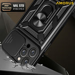 AMORUS For iPhone 16 Pro Max Case Kickstand PC + TPU Phone Cover with Camera Lens Slider