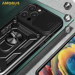 AMORUS For iPhone 16 Pro Max Case Kickstand PC + TPU Phone Cover with Camera Lens Slider