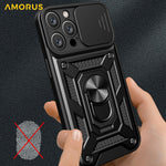 AMORUS For iPhone 16 Pro Max Case Kickstand PC + TPU Phone Cover with Camera Lens Slider
