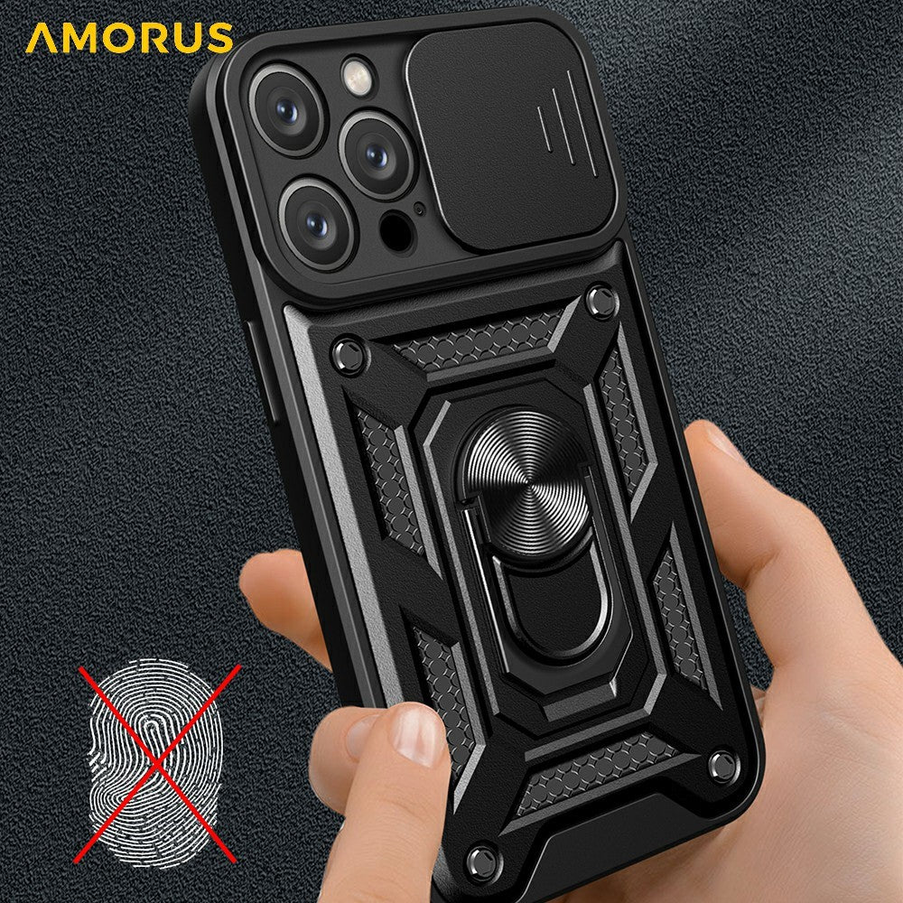 AMORUS For iPhone 16 Pro Max Case Kickstand PC + TPU Phone Cover with Camera Lens Slider