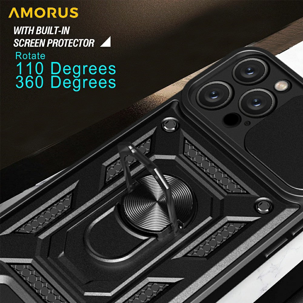 AMORUS For iPhone 16 Pro Max Case Kickstand PC + TPU Phone Cover with Camera Lens Slider